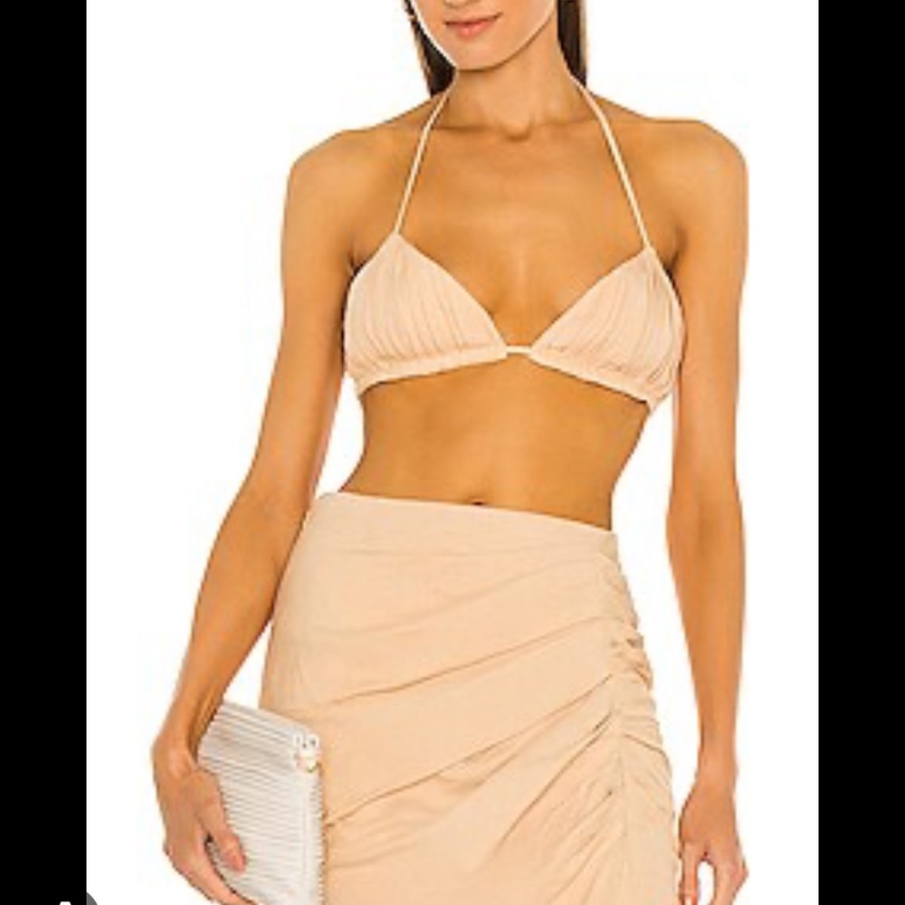 Revolve Jonathan Simkhai tan linen crop top
